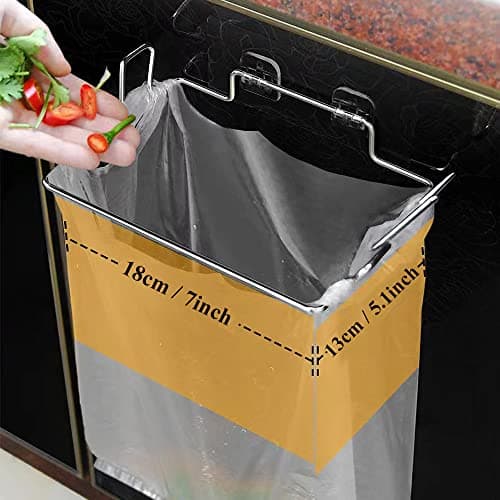 Trash Bag Holder for Cabinet Doors & Cupboards, Wall Mount Garbage Bag Holder with Adhesive Base Sticker Stainless Steel Under Sink Bag Holder Plastic Bag Holder for Kitchen Trash Can Bag Holder view 5