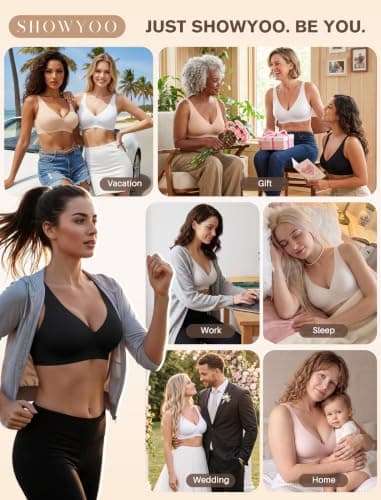 Showyoo Jelly Bras for Women Wireless Bra Seamless Push Up T-Shirt Bralette | Deep V Neck,No Underwire,Adjustable Strap,Support and Lift,No Show,Comfortable,Soft,Everyday Bra view 5