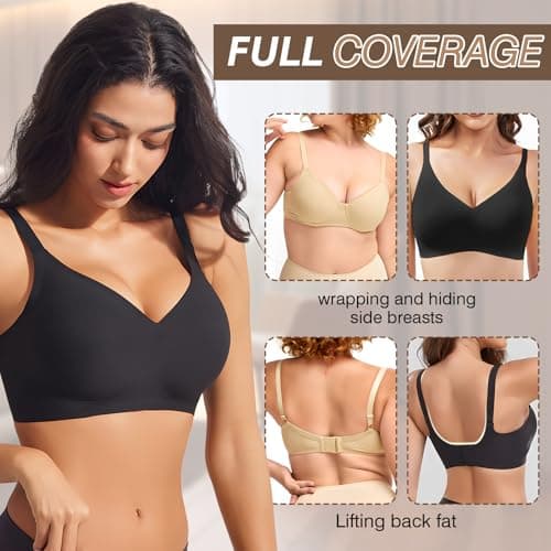 Greoay Bras for Women Wireless Push Up Seamless Wire-Free Bras Full Support T-Shirt Bra V Neck Comfortable Adjustable Bra view 5