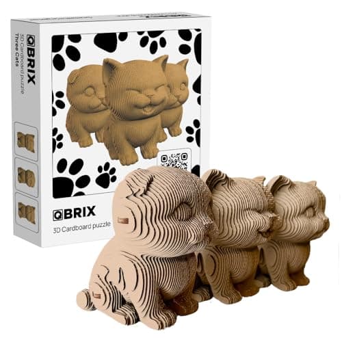QBRIX 3 Cats 3D Puzzles for Adults, 3D Model Kit for Teens, DIY Crafts for Home Decor, Original Gift for Boys&Girls 14+, Cardboard Model Building Kit — image 1