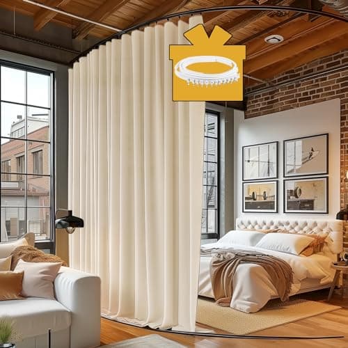 Room Divider Curtains with Ceiling Track, 95% Blackout Heavy Curtains Noise Reduction Privacy Curtain System Kits, 8.3 ft Wide x 7 ft Tall, Cream Beige, 1 Panel — image 1