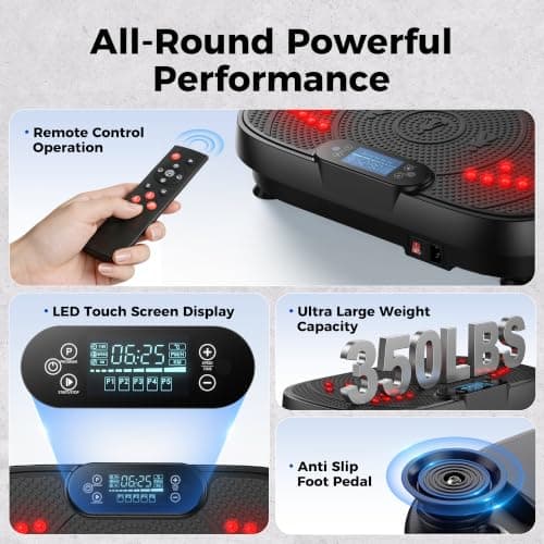 Vibration Plate Exercise Machine with Red Light, 120 Adjustable Speeds, Supports Up to 350 LBS, Comes with Resistance Bands for Home Full-Body Fitness view 5