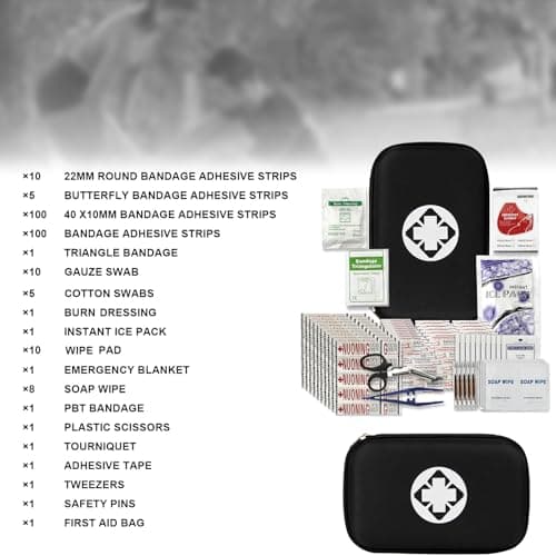 First Aid Kit 277PCS Car Home Camping Essentials Black Emergency Kit | School Supplies,Dorm Room Essentials,Survival Kit,Travel Essentials,Outdoor Adventure,Office Hiking Portable,Refill Supplies view 2