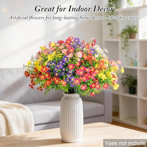 Trepcrow Artificial Flowers for Outdoor, UV Resistant Realistic Fake Wild Flowers No Fade – Faux Decoration for Outside Planter Beds, Window Box, Hanging Baskets, Garden Pots, Porch, Vase (18 Bundles view 4