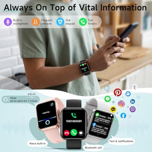 Smart Watch for Men Women, 1.8" Fitness Tracker for Android & iPhone, Answer/Make Calls, Alexa Built-in, Heart Rate/Sleep/SpO2 Monitor Smartwatch, IP68 Waterproof Watches 101+ Sport Modes, 2 Bands view 2