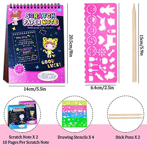JUNQIU Scratch Paper Art for Kids, 2 Pack Bulk Rainbow Scratch Paper Crafts Toys for 3 4 5 6 7 8 9 10 Years Old Girls Kids Birthday Gifts view 6