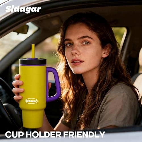 Sidagar Tumbler with Handle,36 oz Ceramic Lined Travel Mug Water Bottle with Straw,Vacuum Insulated Stainless Steel Cup with Lid,Fits Cup Holder, Leak Resistant Press-in Lid,Green view 6