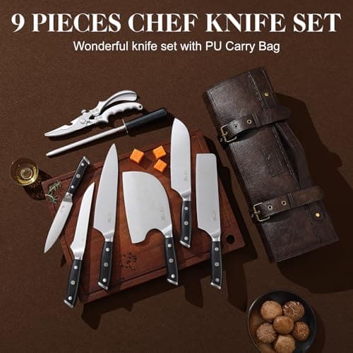 XCHIEF PRO Chef Knife Set, Meat Boning Carving Cleaver Butcher Knife, High Carbon Steel Japan Nakiri Santoku Knife Set with Accessories for Kitchen, BBQ Camping Knives Set with Bag view 3