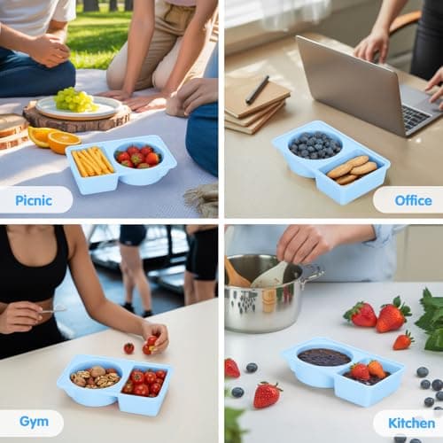 Dalycro Silicone Snack Containers with Lids – Reusable Snack Containers with Double Compartments for Adults Mini Silicone Food Box Perfect for Travel Lunch Gym (Blue) view 6