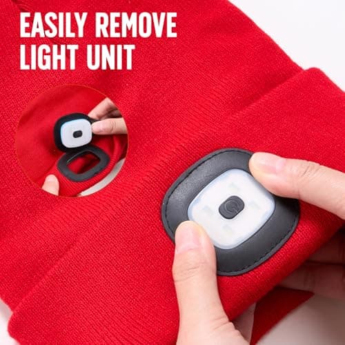 SYMNTEM Unisex Beanie Hat with Light, Rechargeable Headlamps Cap, Gifts for Men, Hiking, Camping headlamps, Cool Gadget Birthday Gifts for Men, Women, Dad, Father, Boyfriend, Red view 4