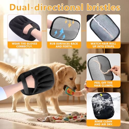 2 Pack Electrostatic Pet Hair Removal Gloves - Upgraded Reusable & Washable Pet Hair Remover Gloves for Cats & Dogs, Thickened Magic Brush Tool for Couch, Carpet, Furniture, Clothing & Car Seat view 5