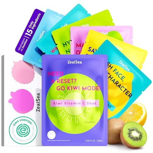 ZealSea Clean Beauty Face Masks Skincare, Minimalism 15 Ingredients Sheet Mask, Deep Hydration Facial Mask for Bouncy & Glowing, Sleepover Spa Party Supplies, Women Teen Girl Gifts Trendy Stuff, 7Pack
