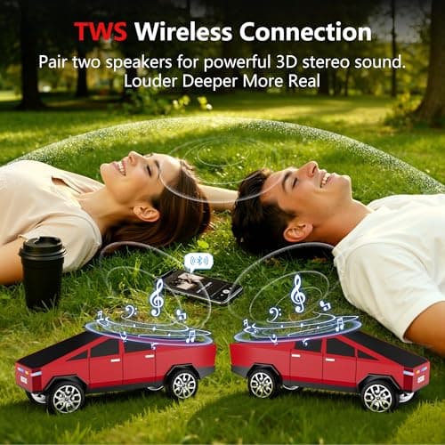 AONOX Cybertruck Bluetooth Speaker for Car, Mini Wireless Speaker with LED Lights, FM Radio, USB/TF Card, TWS Stereo, Desk Gaming Outdoor Use, Gift for Car Lovers view 3