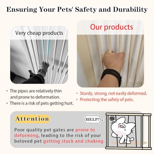 Lumizone Extra Tall Pet Gate 55.12" High Pressure Mounted 50.79"-55.11" Extra Wide (9 Sizes) 1.37" Gap for Cat Dog Stairs Doorway Hallway No Drilling Auto-Close (50.79"-55.11" W, Cream White) view 3