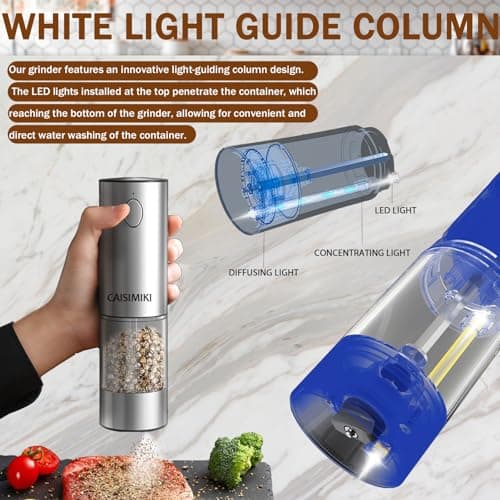 CAISIMIKI Electric Salt and Pepper Grinder Set Upgraded Stainless Steel Spice Grinder USB Rechargeable Automatic Pepper Mill Dual Charging Station Grinder Shakers, Silver view 4