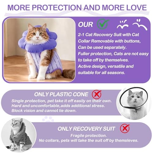 EMUST Cat Surgery Recovery Suit for Female Cats, Adjustable Soft E-Collar Alternative Onesie, Breathable Anti-Licking Post-Op Pet Pajamas for Spay & Abdominal Protection(Grapes,M) view 4