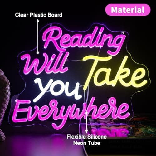 KATMBFUE Reading Will Take You Everywhere Neon Signs, Neon Sign with Switch for Wall Decor, USB Dimmable Neon Lights Colorful LED Signs for Home Club Party Christmas Decoration 14.17 x 12.2" view 5