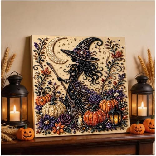 Witch Pearl Art Kit for Adults, Cute 3D Witch Diamond-Painting Crafts for Adults, DIY Fall Home Decor Wall Art, Beginner DIY Seasonal Party Gift — image 1