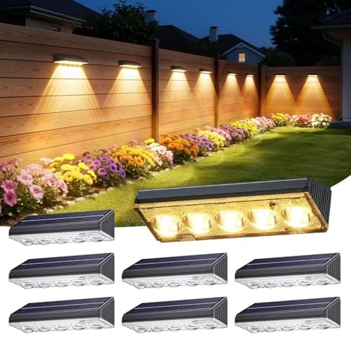 KOOPER Solar Fence Lights Outdoor Waterproof, 8 Pack Warm White & 9 Fixed Colors & Color Changing Fence Lights Solar Powered, Solar Lights Outdoor Fence for Outside Backyard Railing Patio Wall Deck view 1