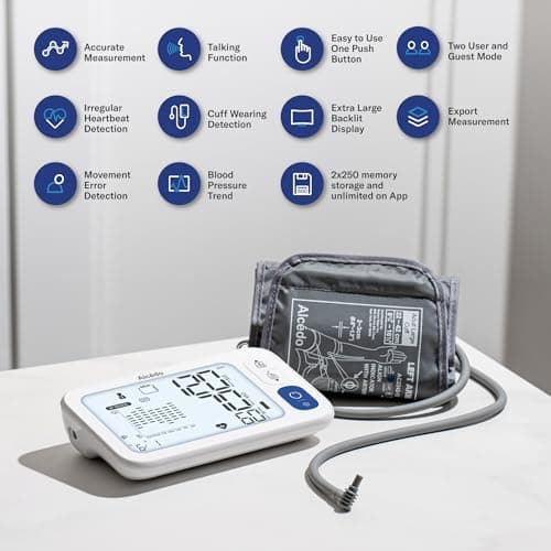 Alcedo Bluetooth Blood Pressure Monitor, Smart Upper Arm BP Machine | App Sync, CSV Export, 5.7" Backlit Screen, Talking, 7-Day Trend, 250 Memory Each, Large Cuff view 5