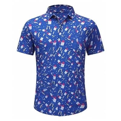 Men's Hawaiian Shirt Funky Blue Beach Printed Tropical Beach Shirt Casual Button Down Short Sleeve Floral Shirts Tops