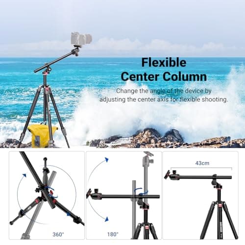 NEEWER 90 Inch Tall Overhead Horizontal Camera Tripod Monopod with Ball Head & Flexible Center Column, Metal DSLR Video Travel Stand, Arca Type QR Plate & Inverted Legs, Max Load 10 kg / 22 lbs, TP63 view 2