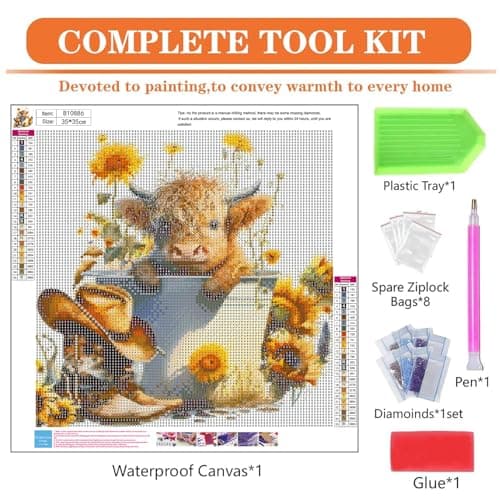 igoodom Cow Diamond Art Kits for Adults, Highland Cow Diamond Art Kits, Full Drill Round Sunflower Diamond Painting Kits, DIY Gem Art and Crafts for Home Wall Decor Gift 14x14inch view 6