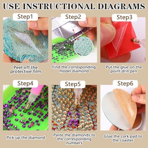 Axquilon Diamond Art Coasters Kit for Adults, 8 Pcs Hummingbirds Diamond Painting Coasters Kit with Holder, DIY Non Slip Art Supplies 4x4in view 6