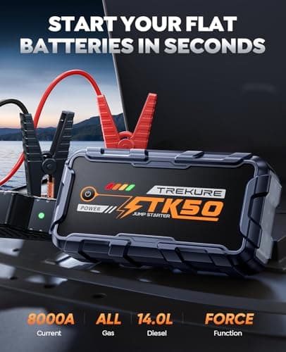 TREKURE Car Battery Jump Starter 8000A 26800mAh, Portable Car Jump Starter for All Gas and 12L Diesel Engines, Power Bank & Battery Jumper, Portable Jump Box Car Battery with Fast Charge, LED Light view 2