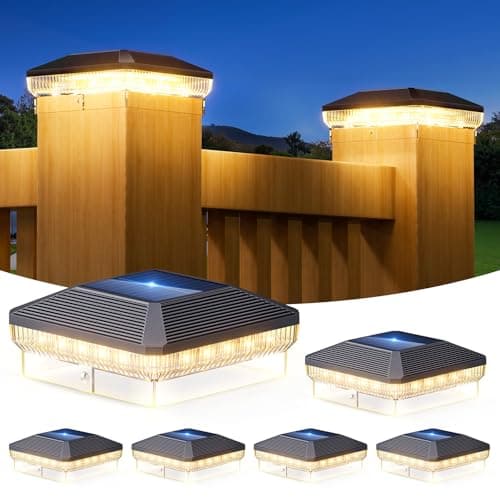 ENSLI 4x4 Solar Post Cap Lights Outdoor with 3 Modes, 6 Pack 40 LEDs Fence Post Solar Lights Outdoor Waterproof, 30 Lumens Fence Deck Post Lights Solar Powered for 4x4 3.5x3.5 Vinyl Wooden Post view 1