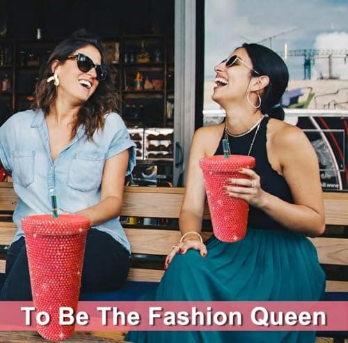 26oz Bling Rhinestone Studded Tumbler with Lid and Straws, Bling Cups Stainless Steel Water Bottle Diamond Glitter Tumbler for Women - Birthday Gifts for Women, Mom,Get Well Soon Gifts (Red) view 6