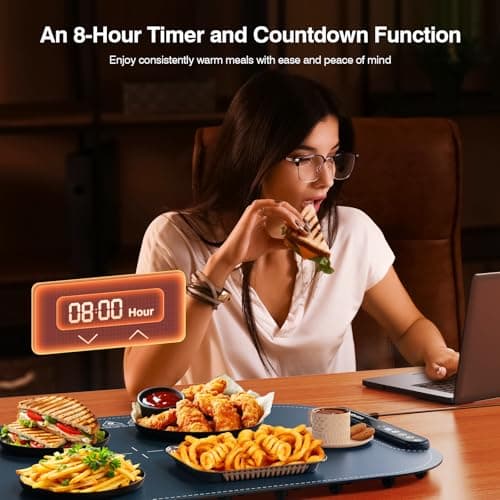 Warming Mat for Food, Voriah Electric Warming Tray with 99H Timer & 8 Temperature Settings, Foldable Food Warmer with °C/°F Switch, Keeps Food Warm at Buffets, Sabbath, Family Gatherings（Navy Blue） view 2