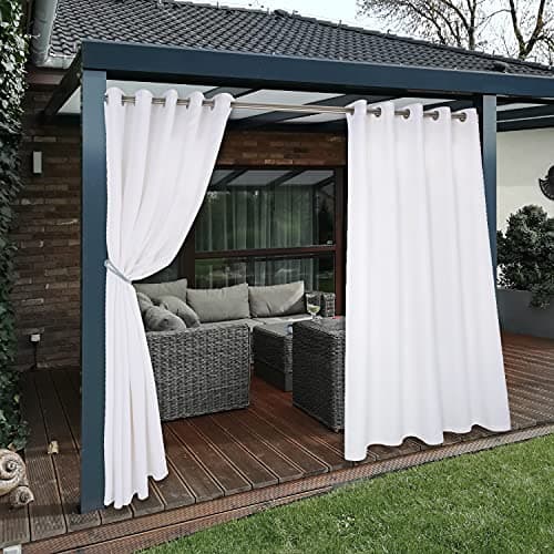 BONZER Waterproof Indoor/Outdoor Curtains for Patio - Thermal Insulated, Sun Blocking Grommet Blackout Curtains for Bedroom, Porch, Living Room, Pergola, Cabana, 2 Panels, 70 x 120 inch, White view 6