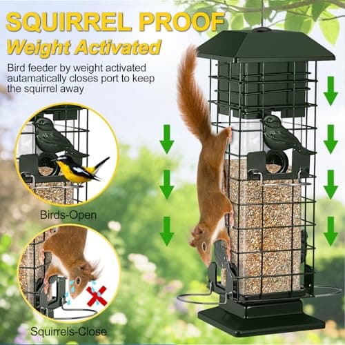 Squirrel Proof Bird Feeder for Outdoors Hanging, Yongblus Metal Wild Bird Feeders, with Weight Activated Perches 4 Ports, 3Lb Capacity Squirrel Proof Bird Feeder for Outside, Cardinal, Finch, Bluebird view 3