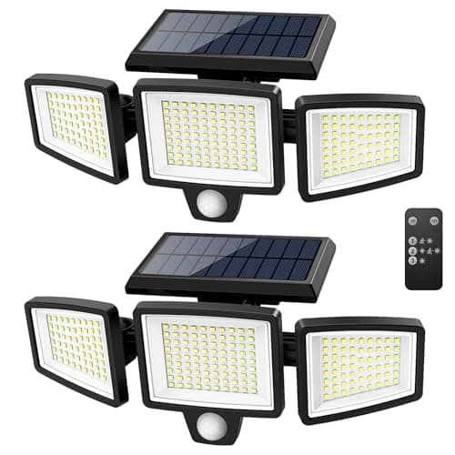 Tuffenough Solar Outdoor Lights 2500LM 210 LED Security Lights with Remote Control,3 Heads Motion Sensor Lights, IP65 Waterproof,270° Wide Angle Flood Wall Lights with 3 Modes(2 Packs) — image 1