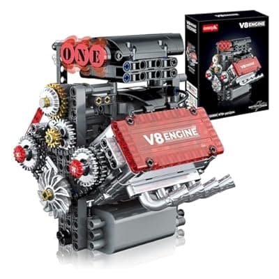 OCES V8 Engine Building Set — Mini V8 Engine Kits That Runs 478 PCS Working V8 Model Kit with Motor & Battery Box, Visible Pistons & Moving Crankshaft, STEM Engineering Project for Kids Teens Adults
