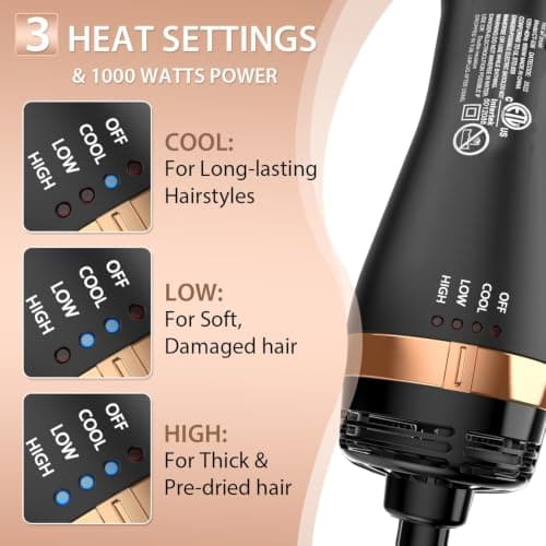 Nicebay Hair Dryer Brush One-Step Hot Air Brush Reduces Damage | Multi-Styler Blowout Brush with Oval & Paddle Brush Attachments, Frizz Control Smooth Volumizer view 6