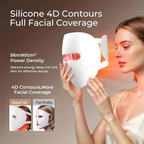 Kepvii 4D Red Light Therapy Mask for face,Real 328 LEDs,4 Long Light Waves 6× More Powerful, Rechargeable LED Face Mask for Home & Travel, Skincare Gifts for Women Mom Wife White view 5