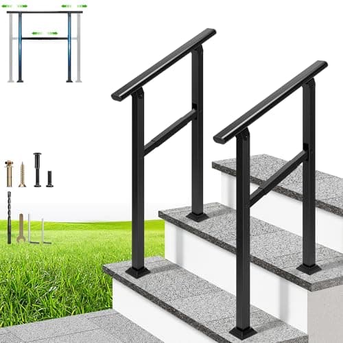 VIVOHOME Adjustable Outdoor Handrails - Durable Galvanized Steel, Black Oval Design for Porch, Deck & Stairs, 2-Pack for 2 Steps