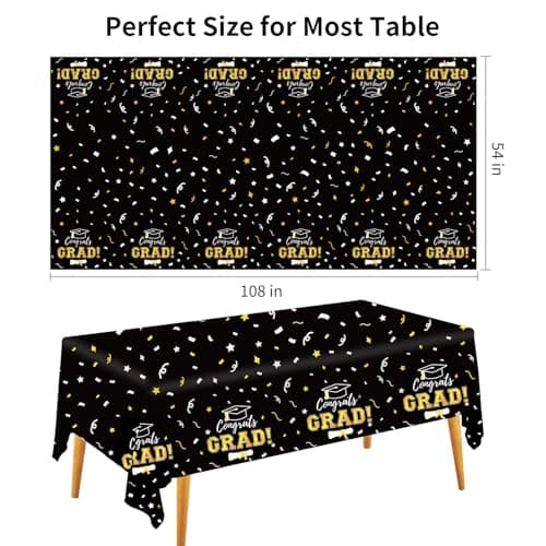 Labrostar Graduation Decorations 2026 Graduation Tablecloths Congrats Grad Table Cover for Class of 2026 Graduation Party Decorations Table Decor Party Supplies 3Pcs Black view 3