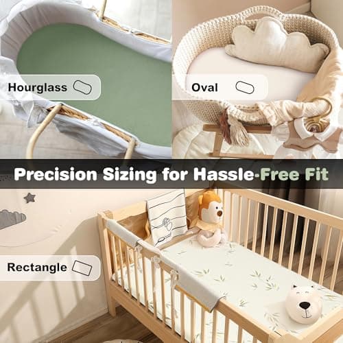 Muslin Bassinet Sheets 3 Pack, Cotton Bassinet Sheets for Baby Girl and Boy, Breathable Bedside Sleeper Bassinet Fitted Sheet, Universal Rectangle & Oval Bassinet Cover, 28x14 to 33x18, Green view 3