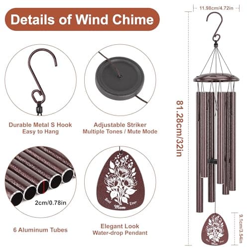 Birthday Gifts for Mom, 32" Moms Wind Chimes, Mother's Day Best Gift for Mom, Mother Birthday Gift from Daughter Son, Love Reminder Gifts for Thanksgiving Christmas view 2