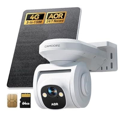4G LTE Cellular Security Cameras Wireless Outdoor, 2.5K No WiFi Solar Powered Surveillance Camera for Home Security, PTZ AI Tracking Color Night Vision, SIM/64GB SD Card, Coldproof, AOR 24/7 Recording