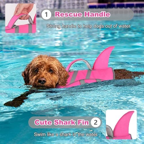 Dogcheer Shark Fin Dog Life Jacket, Adjustable Dog Harness Life Vest for Swimming Boating, Reflective Puppy Swim Vest Pet Flotation Device for Small Medium Large Dogs -Pink, M view 3