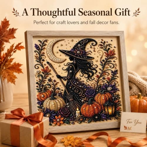 Witch Pearl Art Kit for Adults, Cute 3D Witch Diamond-Painting Crafts for Adults, DIY Fall Home Decor Wall Art, Beginner DIY Seasonal Party Gift view 5