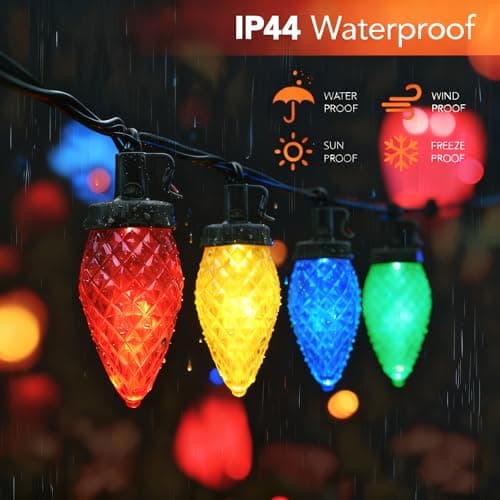 Ucutely C9 LED Christmas Lights Outdoor,33 Feet 50 LED 8 Lighting Modes Waterproof Connectable Christmas String Lights for Outside Roofline Patio Home Xmas Decorations (Multicolored) view 3