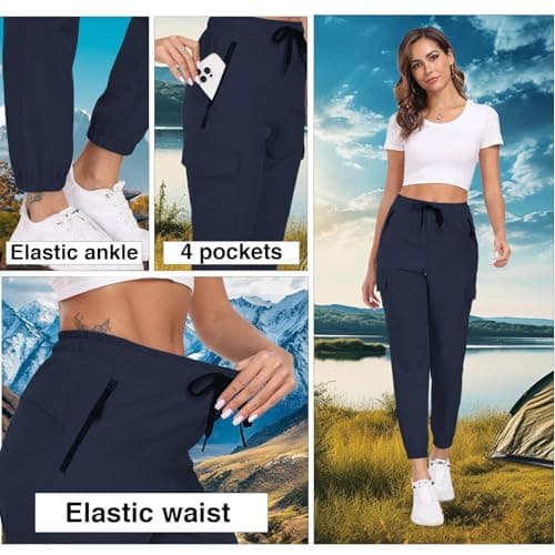 Hiking Pants Women UPF 50+ Cargo Quick Dry Water Resistant Elastic Waist 4 Pockets Lightweight Travel Work Casual Running view 5