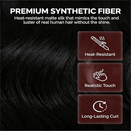 5 Clip in Hair Extensions Synthetic Thick Curly Wavy Hairpieces for Women 18 Inch Natural Looking 3/4 Full Head Clip on Hair Extensions Natural Black view 5