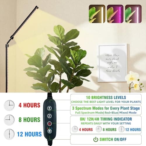 48W Standing Grow Light for Indoor Plants, 65" Modular Vertical Grow Light with 480 LEDs Full Spectrum, High-Output Plant Floor Lamp for Large Trees, Plant Shelves & Corners, 3 Modes, Timer view 7