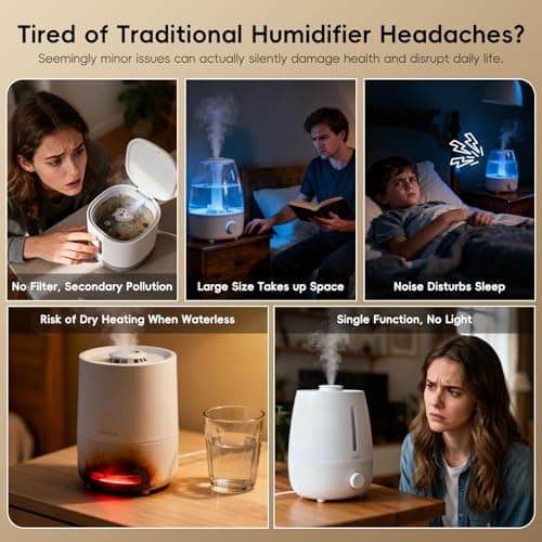 Portable Small Humidifiers for Travel, Mini Air Ultrasonic Humidifier with Filter Element - Cool Mist, Whisper Quiet, Nightlight, 350ML Tank, Car Modes, Perfect for Baby, Bedroom, Hotel, Desk, Plants view 2